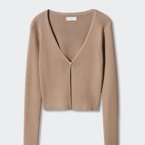 Mango (MNG) Ribbed Button Cropped Cardigan - Picture 1 of 4
